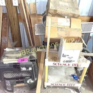 ZIP TIES, WORK STOOLS, WOOD AND PLASTIC RACK