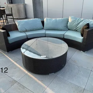 Outdoor Quarter Circle Patio Couch Set (Wicker) w/ Glass Tabletop
 UNRESERVED