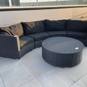 Outdoor Quarter Circle Patio Couch Set (Wicker) w/ Glass Tabletop
 UNRESERVED