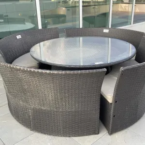 Round Wicker Table w/ Glass Tabletop & (4) Quarter Circle Wicker Chairs w/ Cushions
 UNRESERVED