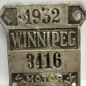 1932 Winnipeg Manitoba Motor Vehicle tax license