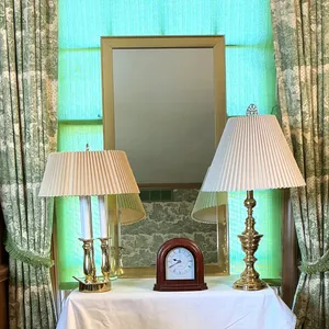 Brass Mirror and Lamps with Clock