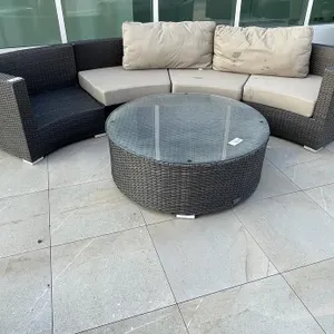 Outdoor Quarter Circle Patio Couch Set (Wicker) w/ Glass Tabletop
 UNRESERVED