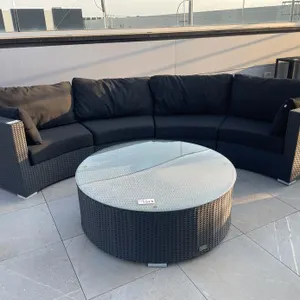 Outdoor Quarter Circle Patio Couch Set (Wicker) w/ Glass Tabletop
 UNRESERVED