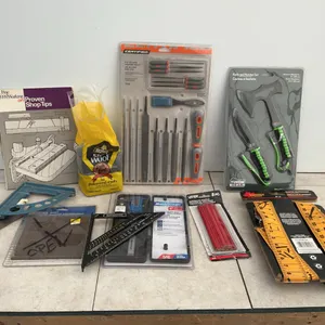 File set, knife & hatchet set, suspenders, carpenters pencils, squares, Mastercraft caliper, etc.