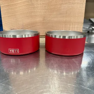(2) YETI RAMBLER 32 OZ DOG BOWLS - RED