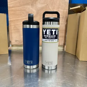 (2) YETI RAMBLER 18 OZ INSULATED BOTTLES - ROYAL BLUE & LIGHT GREY