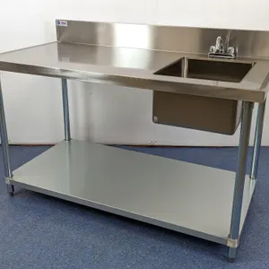NEW 60" X 30" STAINLESS STEEL WORK TABLE WITH RIGHT SINK, OMCAN 43242