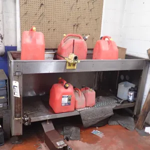 Lot of Stainless Steel Parts Wash Station and Asst. Gerry Cans.