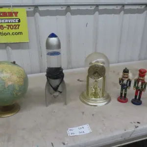 Globe, Lava Lamp, Anniversary Dome Clock, 3 Nut Crackers 