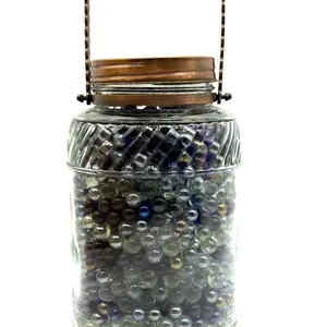 Marbles in Large Lidded and Handled Glass Jar