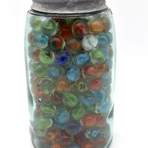 Marbles in Vintage Ball Mason Blue Glass Jar