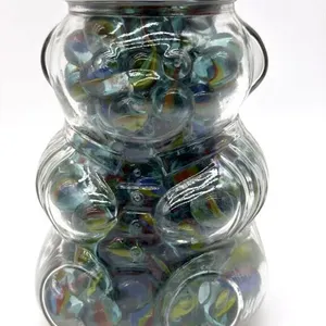 Marbles in Lidded Bear-Shaped Glass Jar