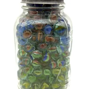Marbles in Lidded Glass Jar