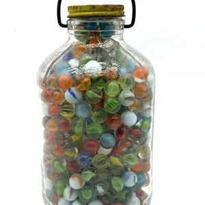 Marbles in Handled and Lidded Glass Jar