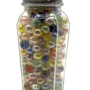 Iridescent Marbles in Lidded Octagonal Glass