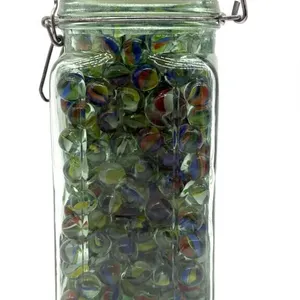 Marbles in Lidded Square Glass Jar