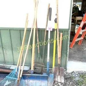 YARD TOOLS; RAKES, SHOVELS, PITCH FORK, ETC.