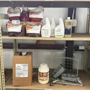 Sysco Reliance Clear Soybean Frying Shortening, Ecolab Greaselift, Grill Cleaners, S-80 Deep Fryer Cleaner, Wire Basket and Grill Bricks