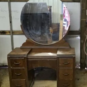 Antique Art Deco Vanity on wheels w/Circle Mirror