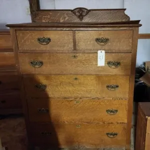 Antique Tiger Wood Oak Chest of 6 Drawers 1910s