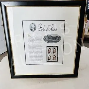 Richard Nixon stamps & bio in frame