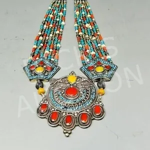 large Aztec style necklace w/ various gemstones