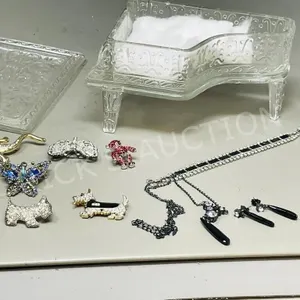 glass piano jewelry box & contents