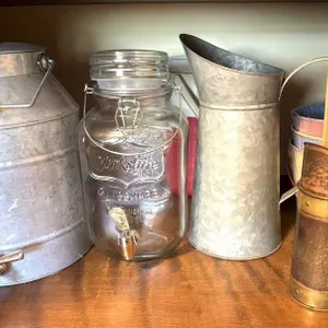 Metal Decor, Glass Jug Dispenser, Match Holder