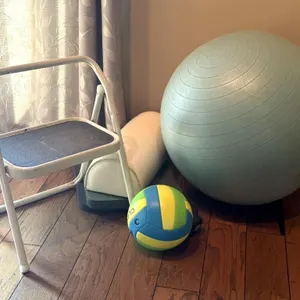 Exercise Ball, (2) 5lbs Weights, Step Stool,