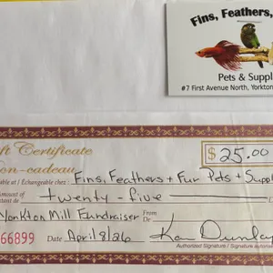 $25.00 Gift Certificate From Fins, Feathers, & Fur Pet Supplies Yorkton