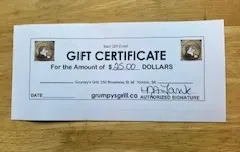 $25 Gift Card From Grumpy's Grill Yorkton