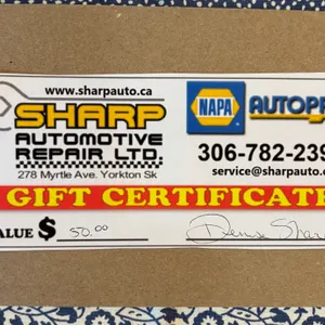 $50 Gift Certificate From Sharp Automotive Repair Yorkton