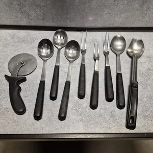 (3) Vollrath 2-tine Pot Forks, (3) Vollrath Slotted Basting Spoons, (1) 4" Pizza Cutter