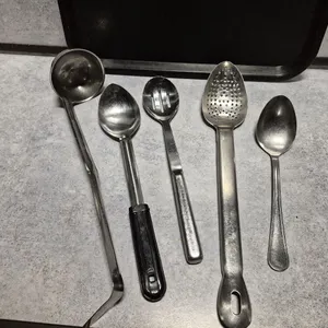 (4) Assorted Stainless Steel Basting Spoons, (1) Vollrath 6oz Ladle