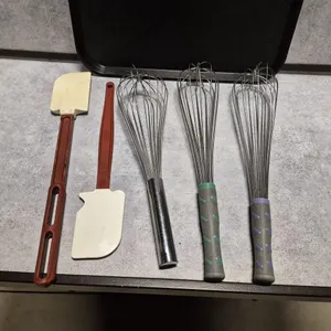 (2) 11" French Whisks, (2) Silicone Scrapers, (1) 9" French Whisk