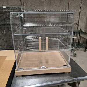 Acrylic 3 Tier Display with 2 Doors and Wood Base - 18.5" X 14.5" x 21.5"