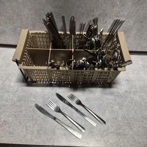 (60) Windsor Style Dinner Knives, (60) Windsor Style Forks, (1) Traex 8 Compartment Flatware Dish...