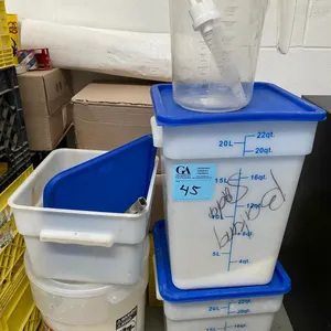 4 Restaurant Bins, 1 plastic pitcher, 2 condiment pumps, tongs