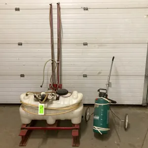 Powerfist 25 Gal 3PTH Electric Sprayer Approximately 8' Wide and Gilmore Manual Pump Yard Sprayer on Dolly