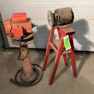 General Electric AC Motor with Buffing Wheel on Stand and GEC Farm Duty Electric Motor SN: D64036