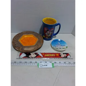 Disney/Mickey Mouse Memorabilia (Ash Tray, Ruler, Mug, Art Dish)