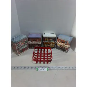 (4) Vintage Tins, Metal Trinket Basket