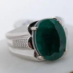 *^10 ct Certified Silver Emerald gemstone Ring - Size 11 ($15,607 Appraisal)