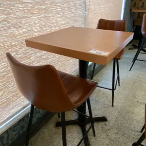 SMALL COUNTER HEIGHT BAR/BISTRO TABLE WITH 2 BROWN LEATHER UPHOLSTERED CHAIRS -