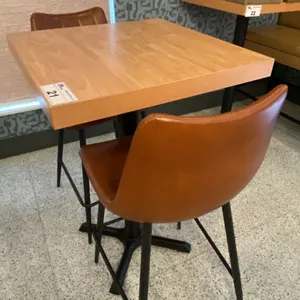 SMALL COUNTER HEIGHT BAR/BISTRO TABLE WITH 2 BROWN LEATHER UPHOLSTERED CHAIRS -