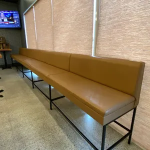 TAN LEATHER WITH BLACK METAL BASE BOOTH SEATING - (5) 4FT SECTIONS