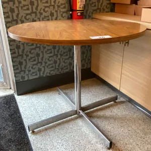 ROUND SINGLE PEDESTAL TABLE (36" DIAMETER TOP X 31" HIGH) - WOOD GRAIN WITH CHROME BASE