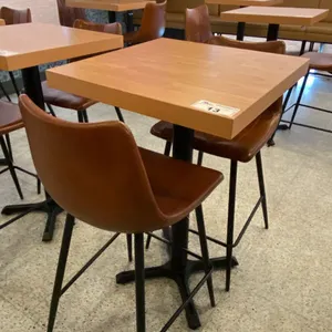 SMALL COUNTER HEIGHT BAR/BISTRO TABLE WITH 2 BROWN LEATHER UPHOLSTERED CHAIRS -