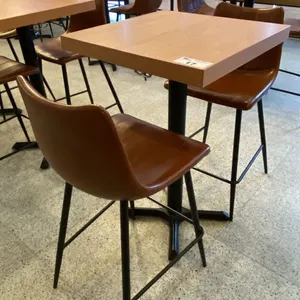 SMALL COUNTER HEIGHT BAR/BISTRO TABLE WITH 2 BROWN LEATHER UPHOLSTERED CHAIRS -